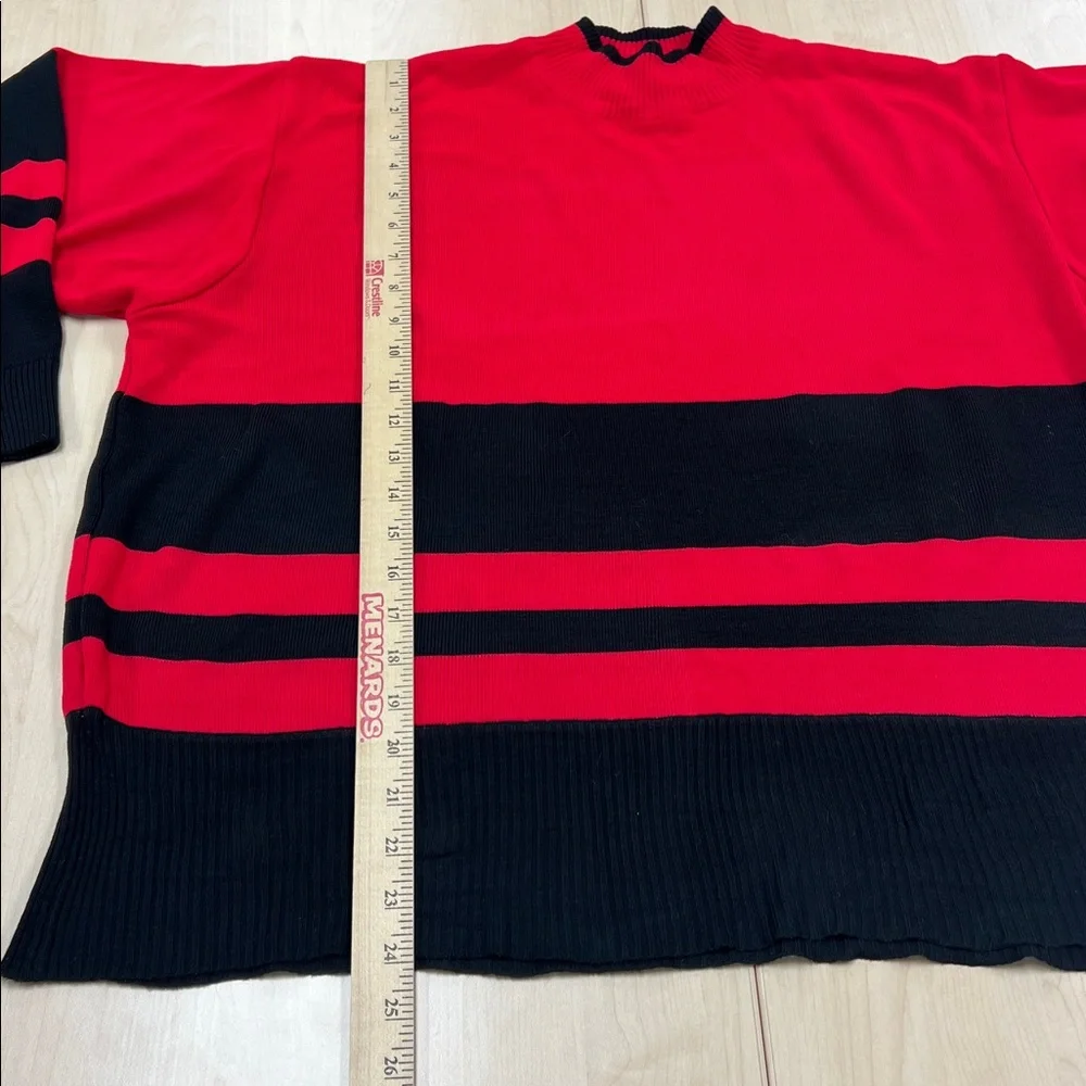Vintage 80s Segue Red and Black Stripe Mock Neck Relaxed Fit Elegant Sweater 14 - Picture 5 of 7